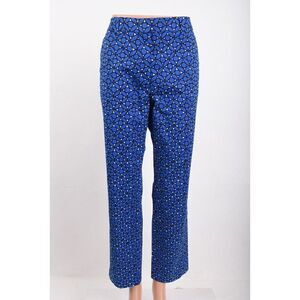 Max Mara Weekend Womens Cropped Pants Trousers Sz 12 Blue Golden Petal Print NWT